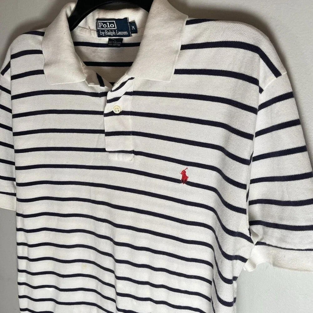 B3 Polo By Ralph Lauren, Black White Striped Short Sleeves Sz M